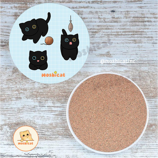 Black kitties ceramic coaster