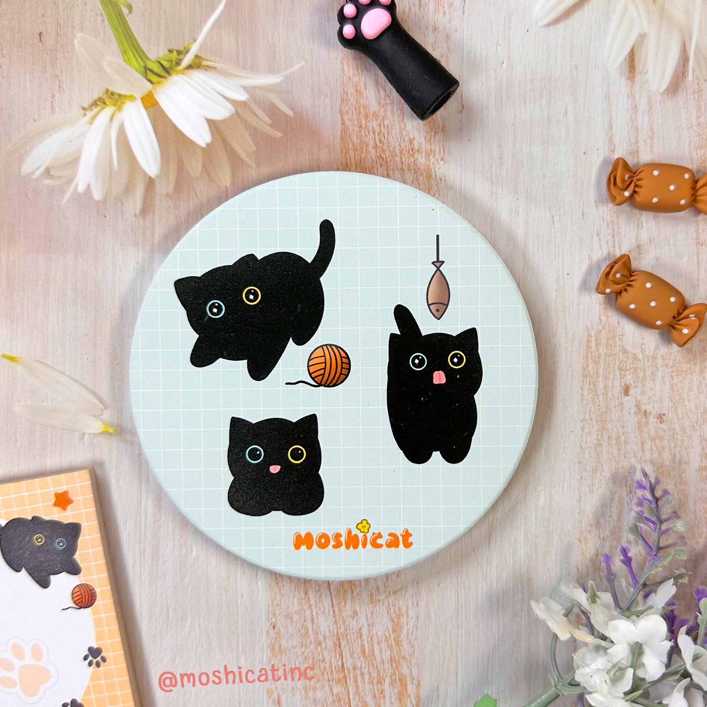 Black kitties ceramic coaster
