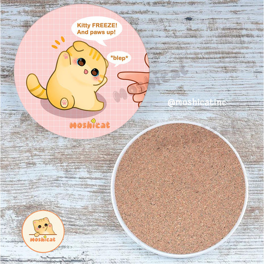 Paws-up kitty ceramic coaster