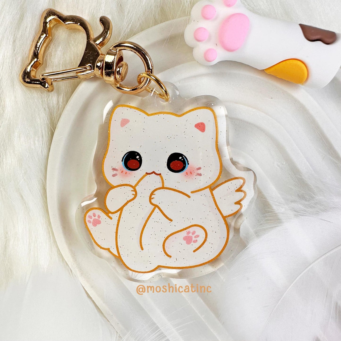 Angel kitty glitter keychain