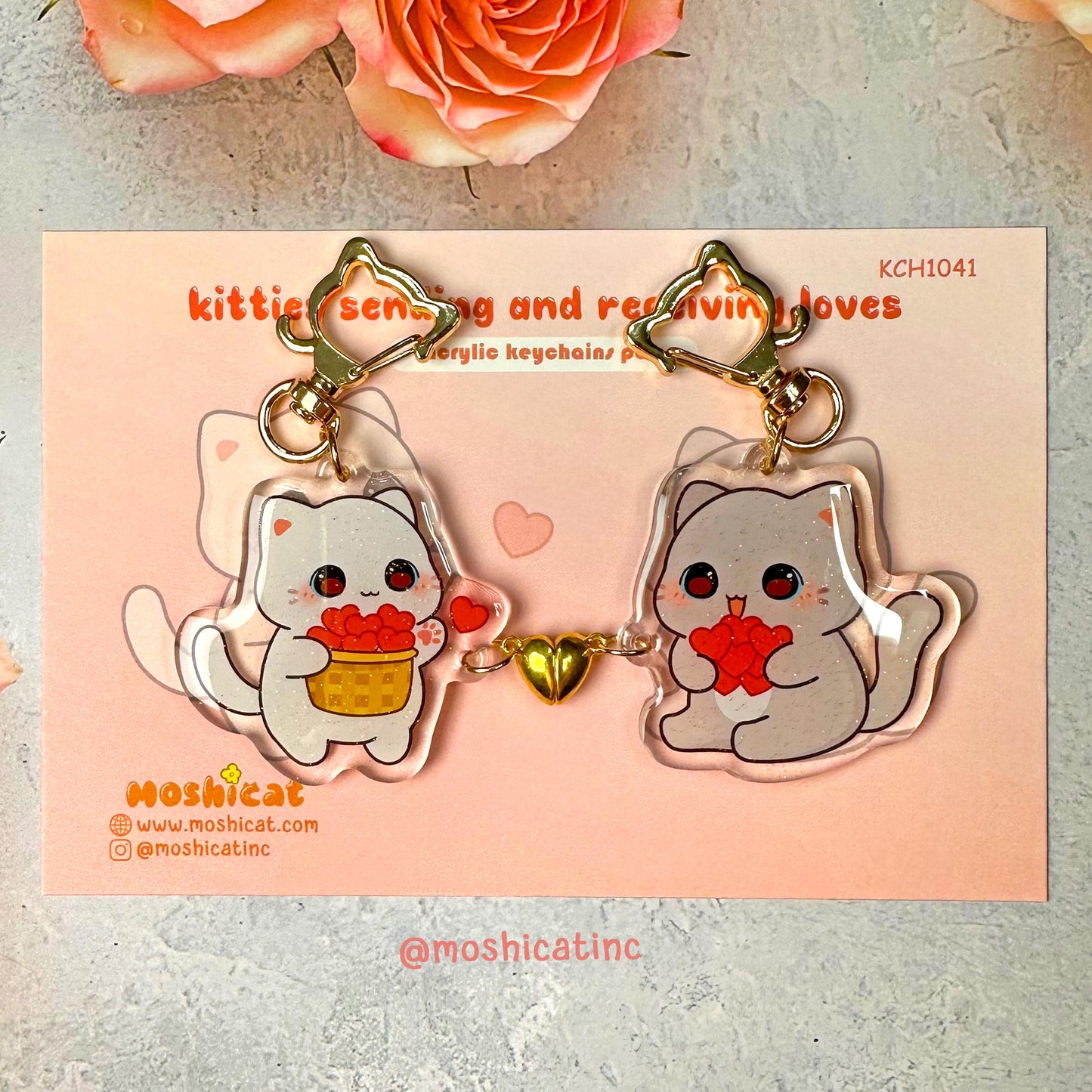 Kitties sending and receiving love (Couple keychain)