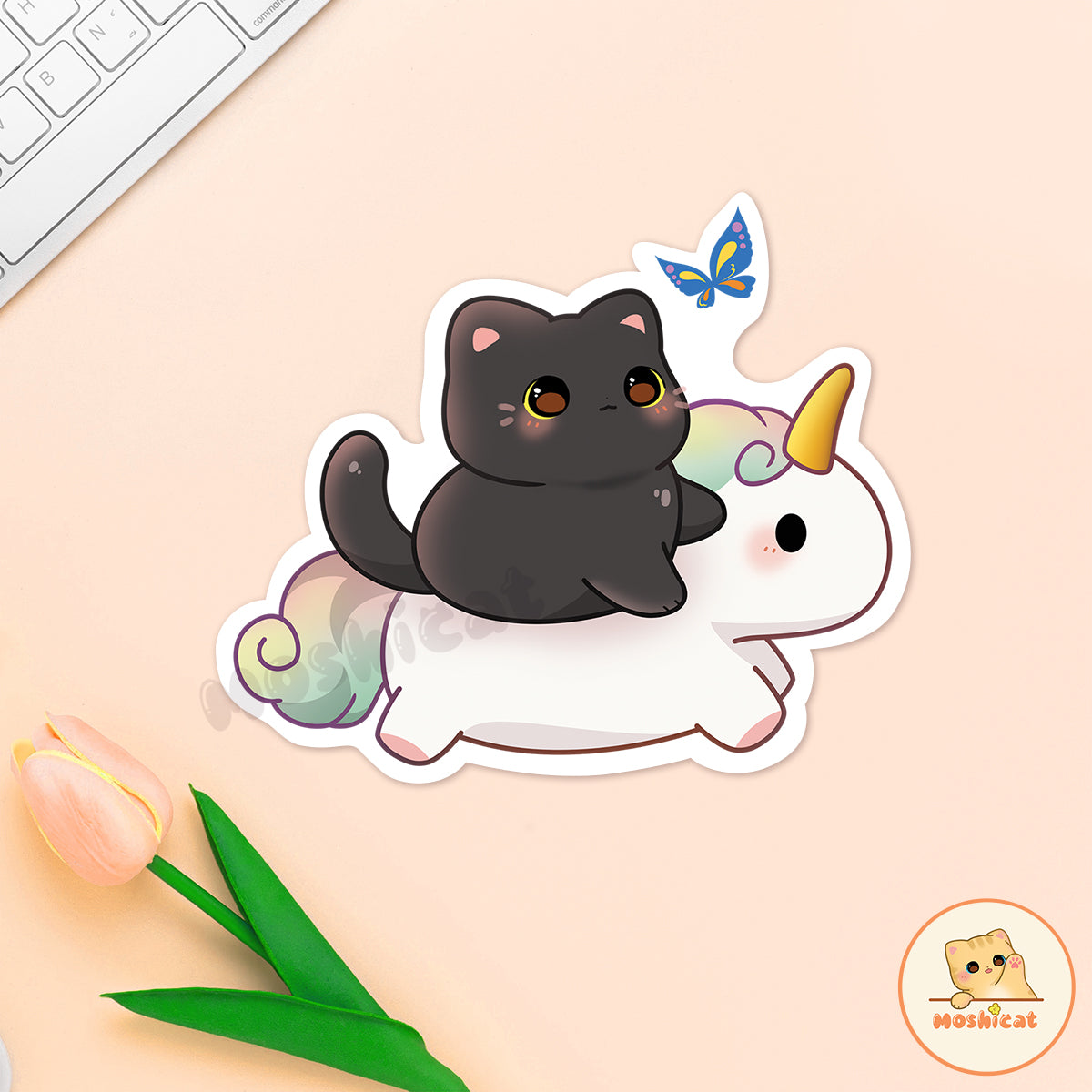 Black kitty and cute unicorn Vinyl individual sticker