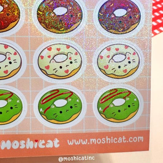 Donut kitties glitter hologram Vinyl sticker sheet