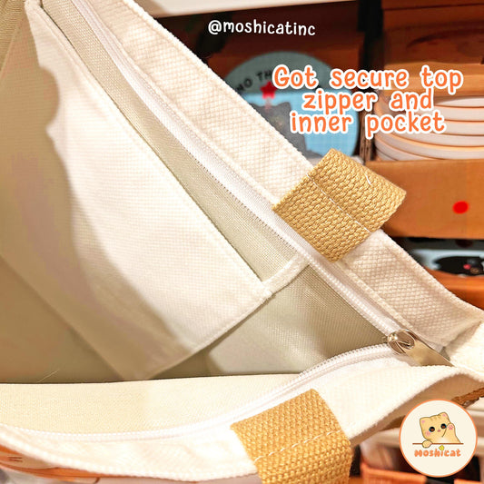 Kitty scared of mouse tote / sling dual-way carrying canvas bag