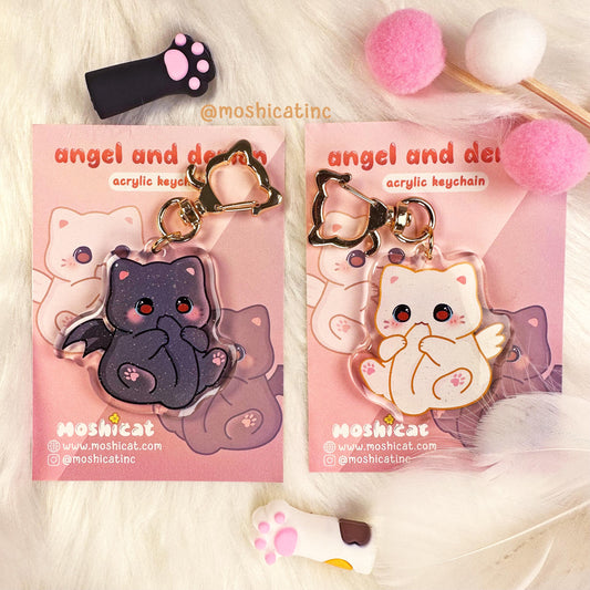 Angel kitty glitter keychain