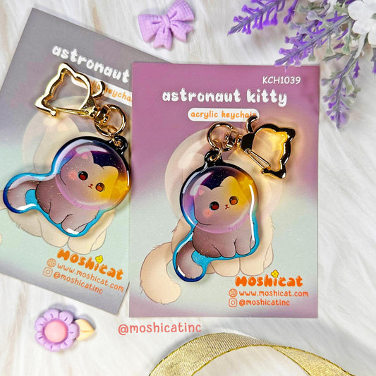 Astronaut kitty glitter keychain