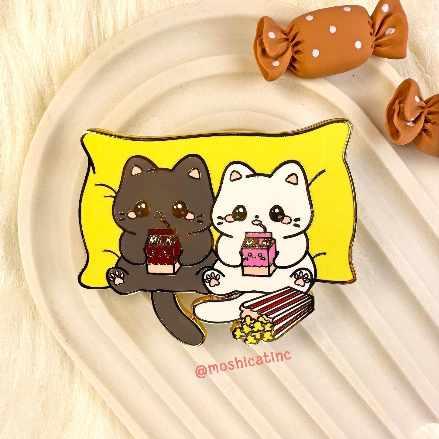 Kitties having fun enamel pin
