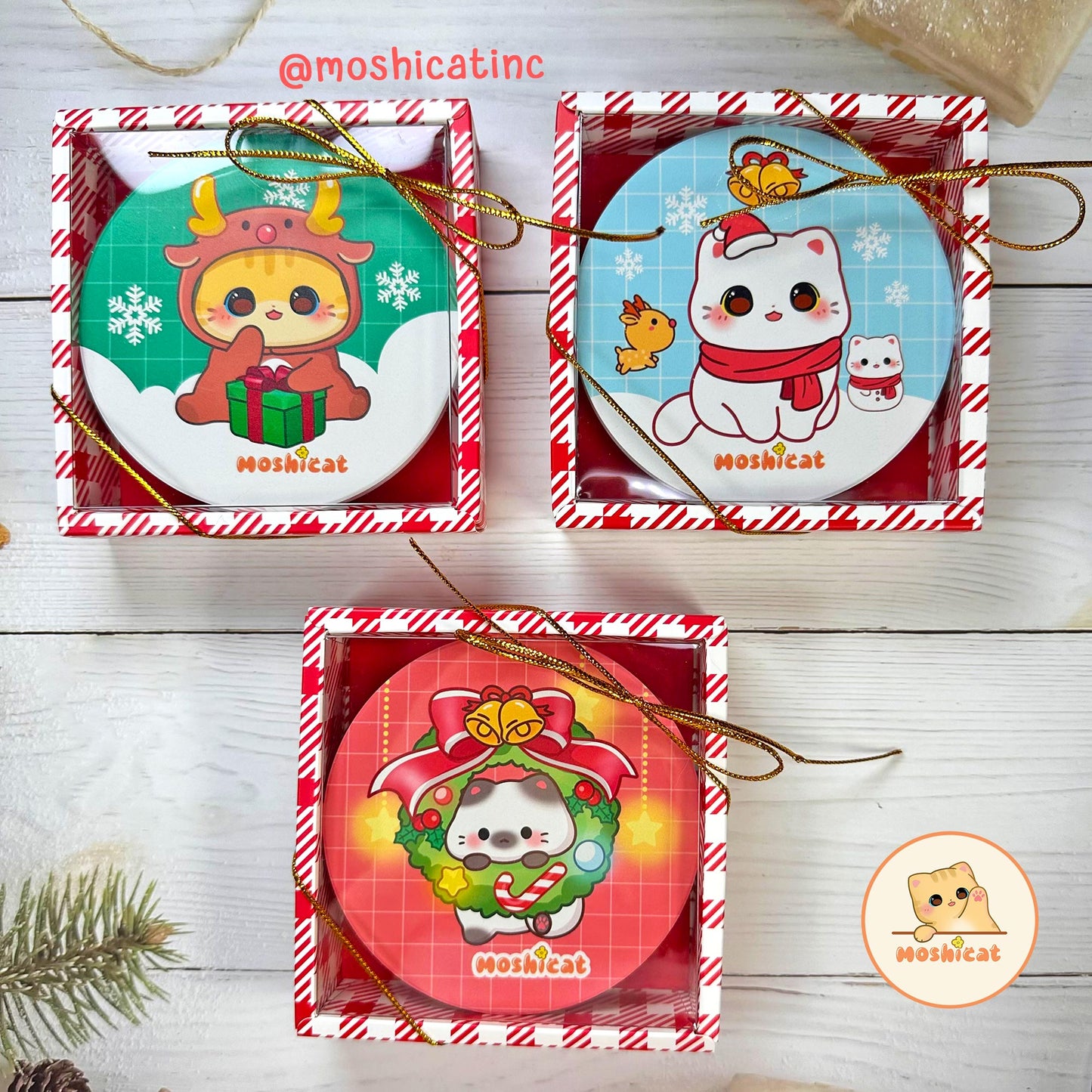 Christmas snow kitty ceramic coaster