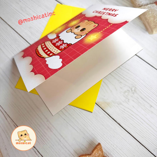 Kitty in a sock Christmas card