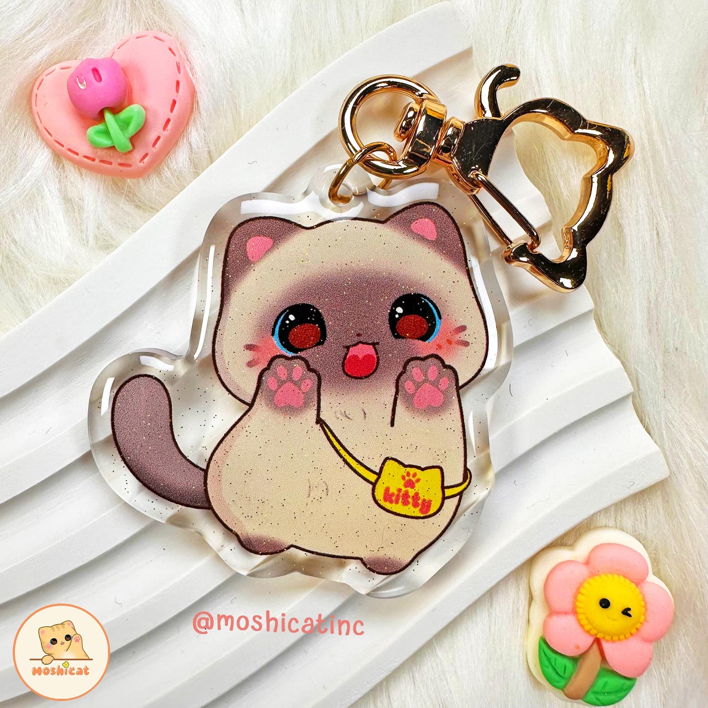Kitty lick lick glitter keychain