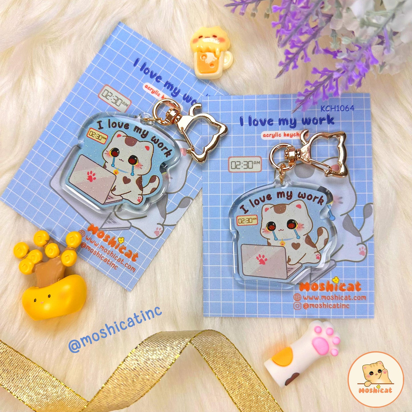 'I love my work' glitter keychain