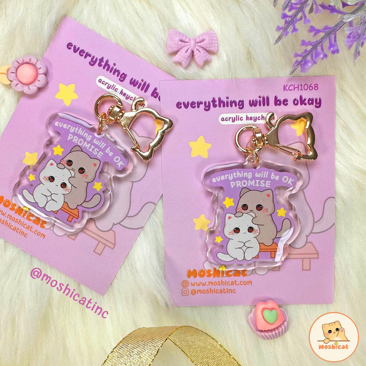 Everything will be okay glitter keychain