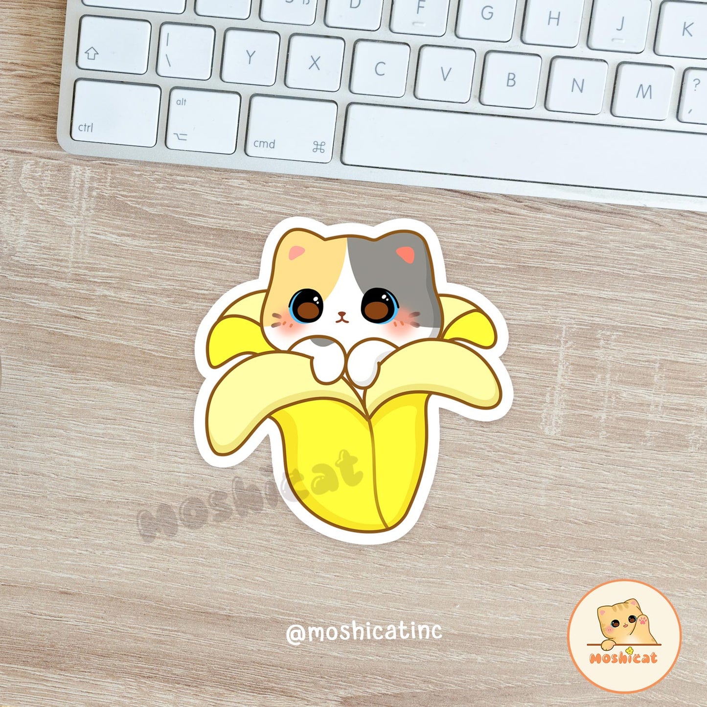 Kitty in peeled banana glossy Vinyl sticker