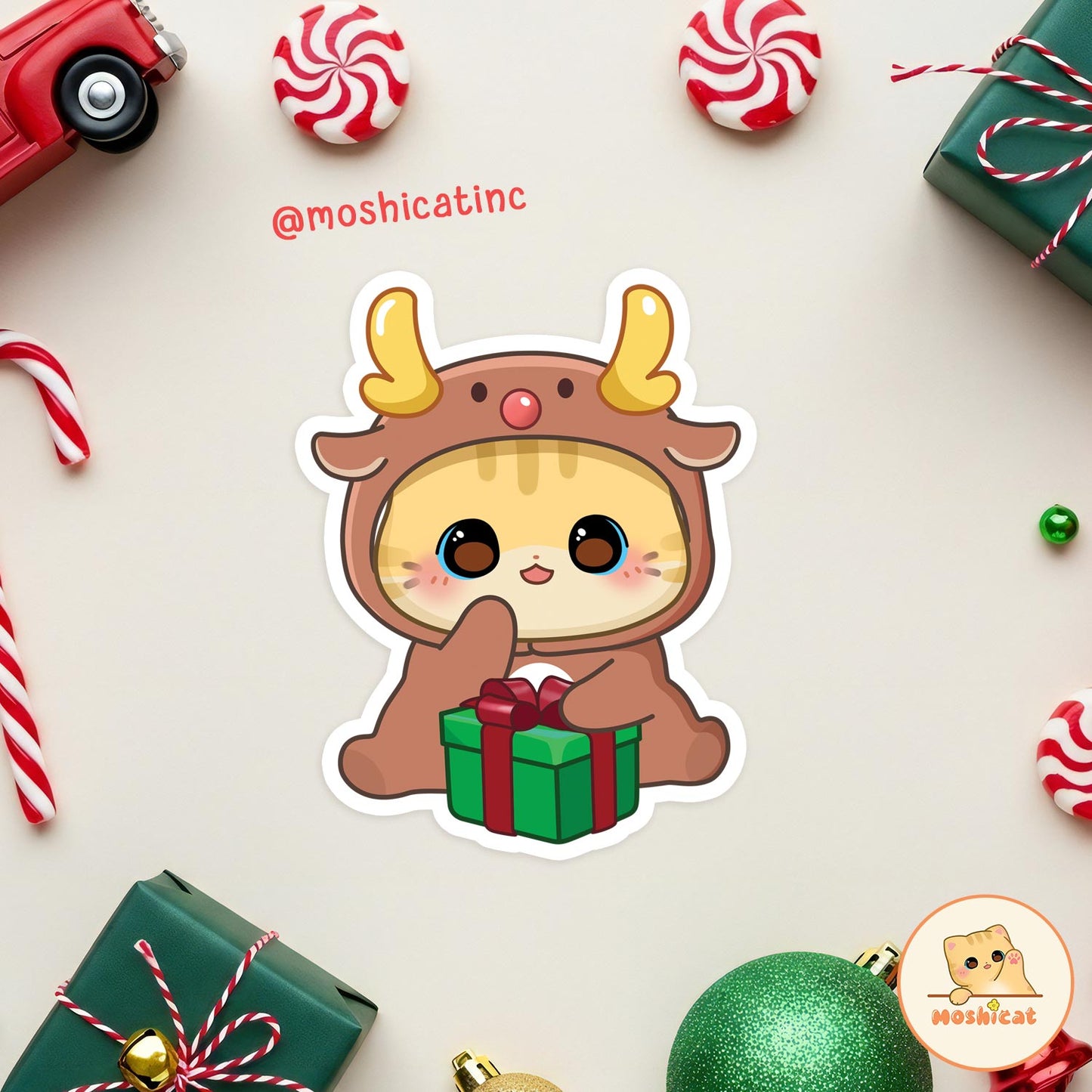 Kitty in reindeer hoodie Vinyl sticker