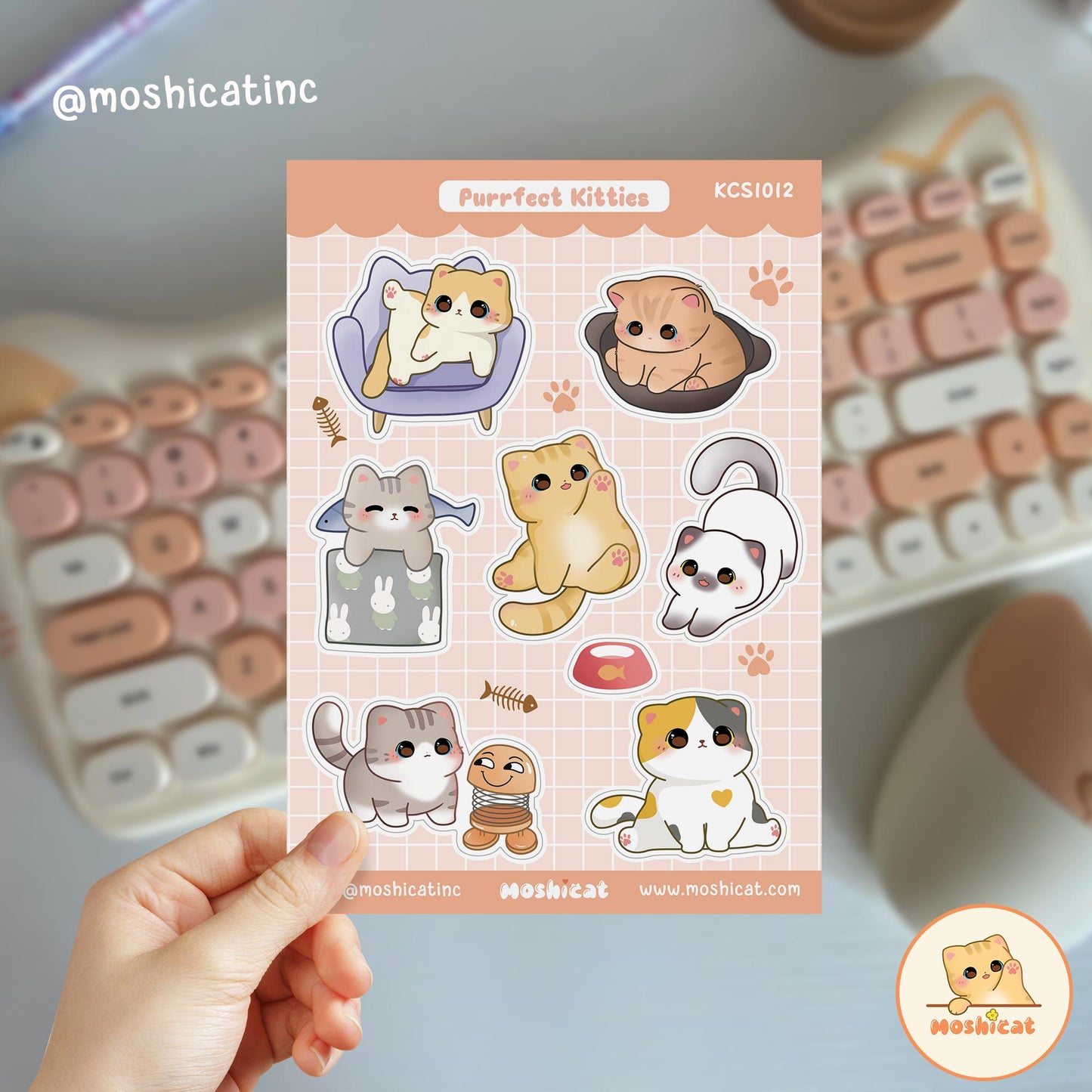 Moshicat purrfect kitties waterproof glitter sticker sheet