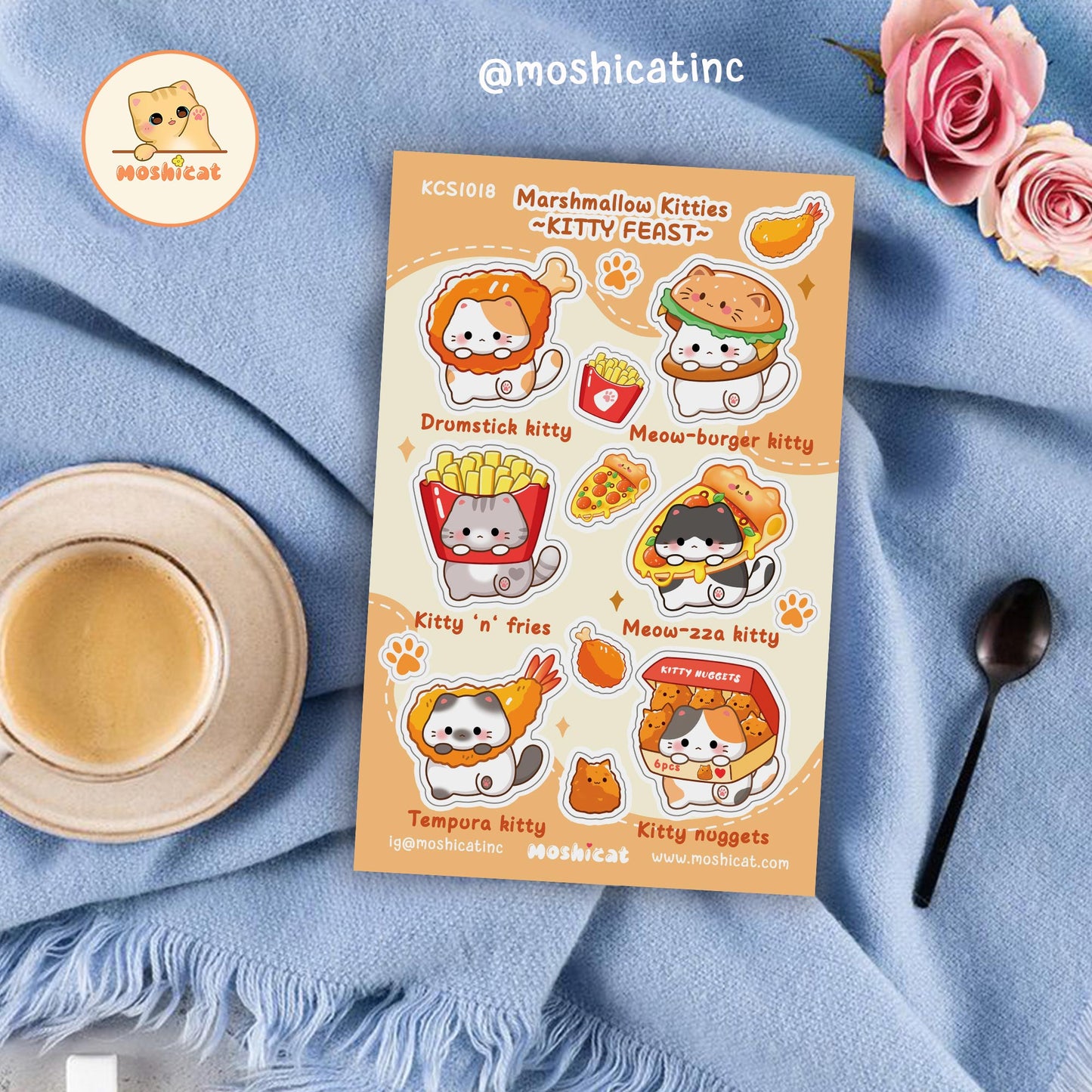 Moshicat kitty feast waterproof glitter sticker sheet