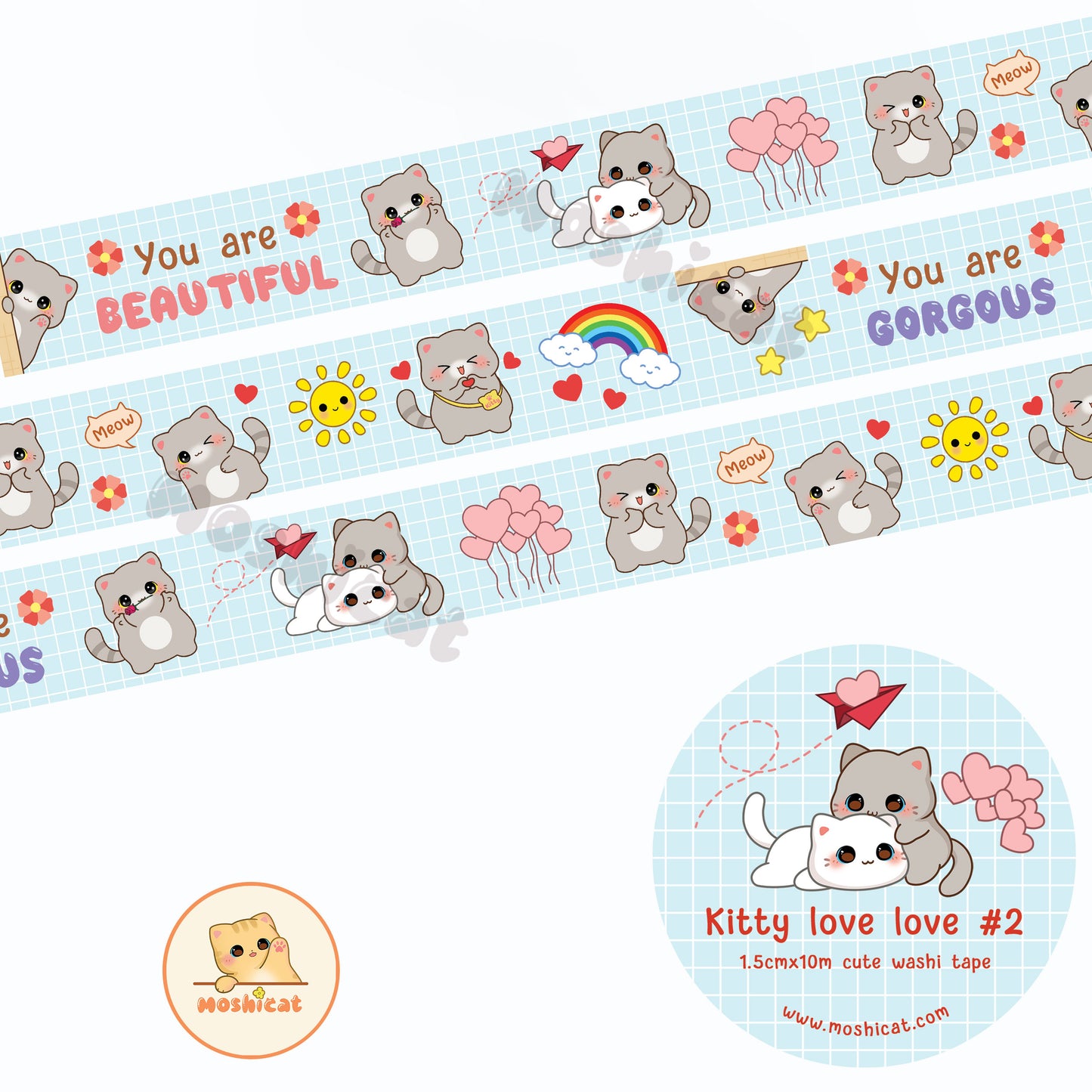 Kitty love love #2 blue (Washi tape)