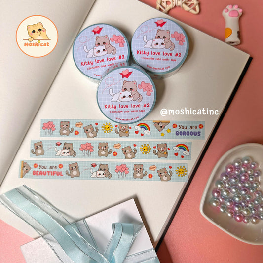 Kitty love love #2 blue (Washi tape)