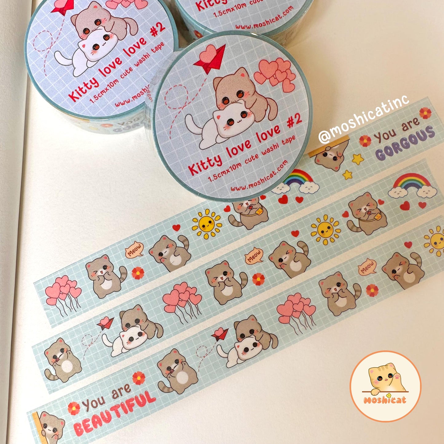 Kitty love love #2 blue (Washi tape)
