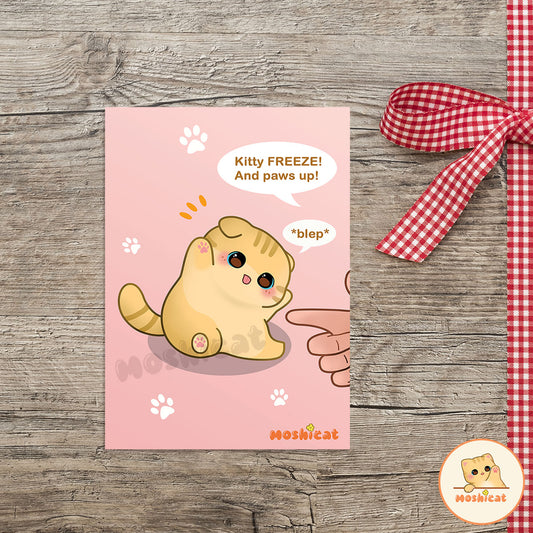 Paws-up kitty art print (postcard size)