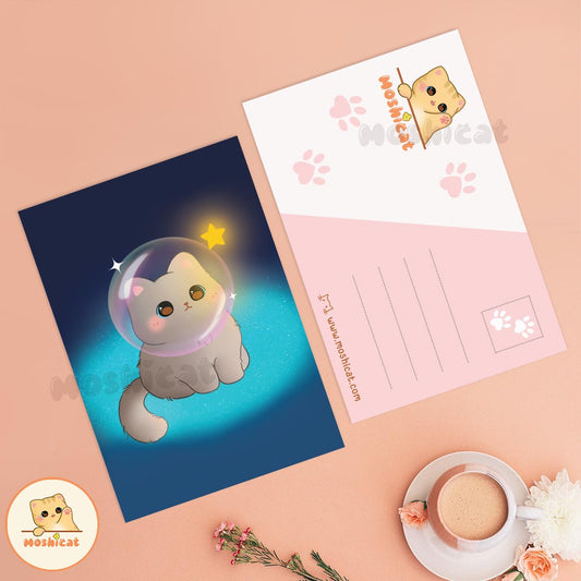 Astronaut kitty A6-sized postcard / art print