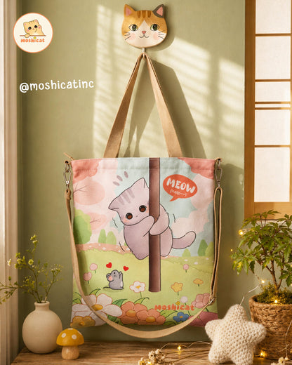 Kitty scared of mouse tote / sling dual-way carrying canvas bag