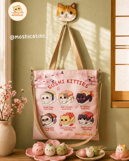 Sushi kitties tote / sling dual-way carrying canvas bag