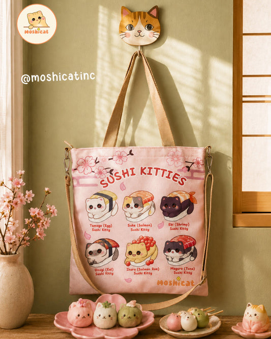 Sushi kitties tote / sling dual-way carrying canvas bag