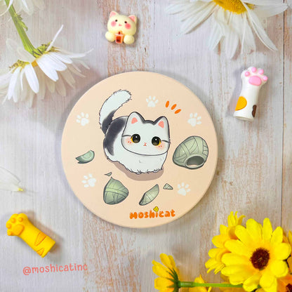Kitty with broke vase ceramic coaster