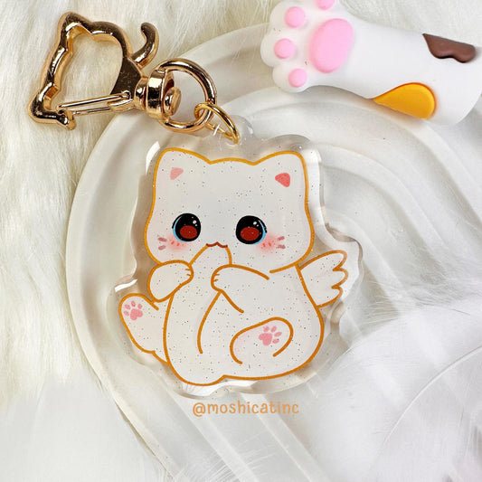 Angel kitty glitter keychain