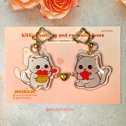 Kitties sending and receiving love (Couple keychain)