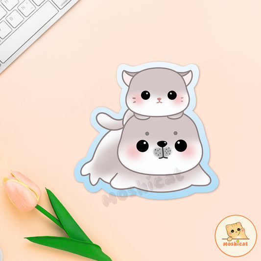 Twin seal kitties (Vinyl sticker)