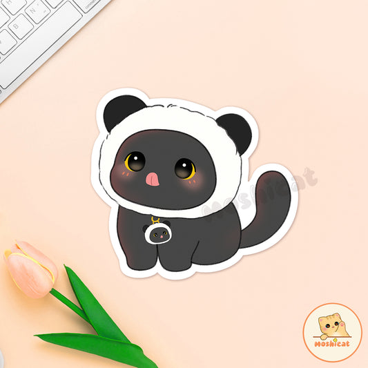 Black kitty in panda hoodie (Vinyl sticker)