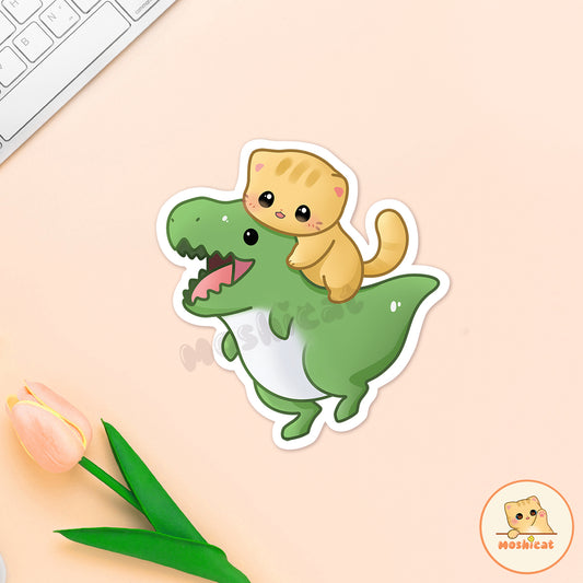 Kitty and little dinosaur (Vinyl sticker)