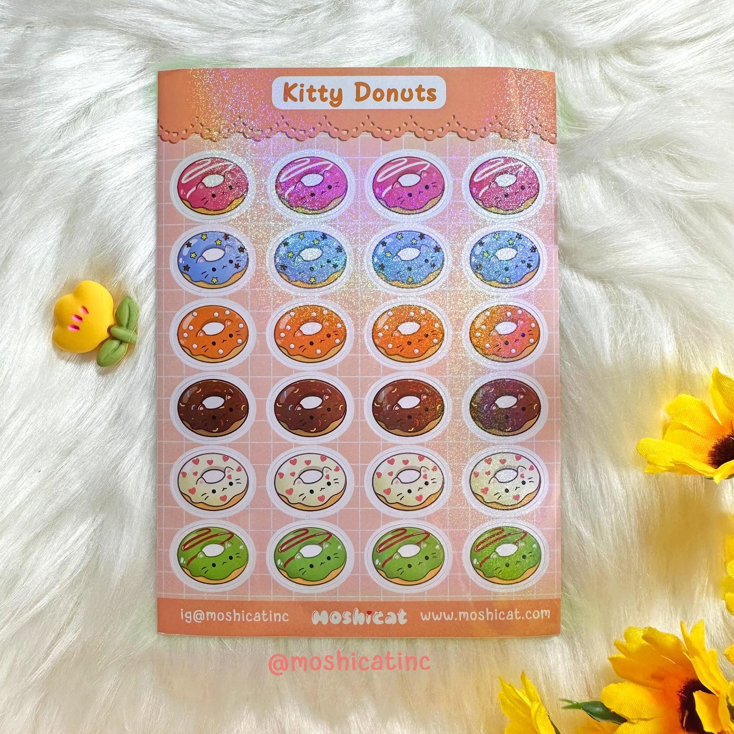 Donut kitties glitter hologram Vinyl sticker sheet