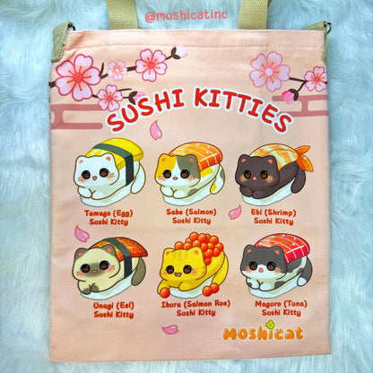 Sushi kitties tote / sling dual-way carrying canvas bag