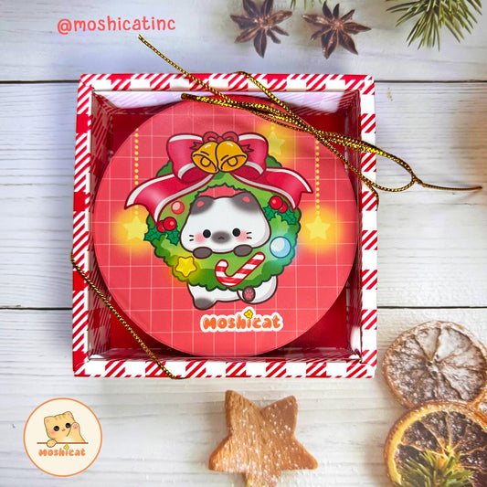 Christmas wreath kitty ceramic coaster