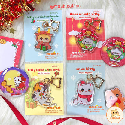 Christmas wreath kitty glitter keychain