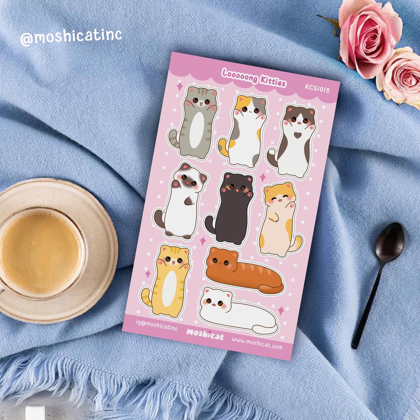 Moshicat looooong kitties glitter sticker sheet