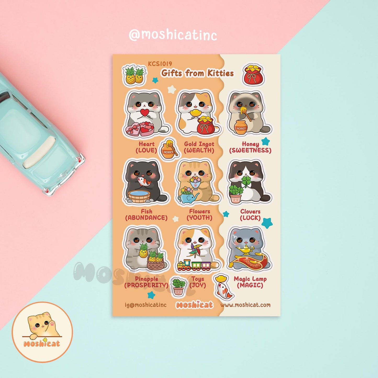 Moshicat gifts from kitties waterproof glitter sticker sheet
