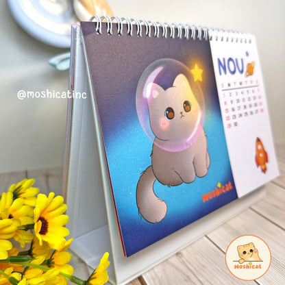 Moshicat year 2026 Cat Table Calendar - Cute Desk Calendar + Monthly Planner