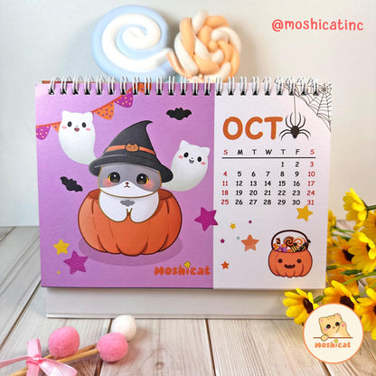 Moshicat year 2026 Cat Table Calendar - Cute Desk Calendar + Monthly Planner