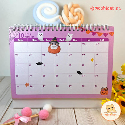 Moshicat year 2026 Cat Table Calendar - Cute Desk Calendar + Monthly Planner