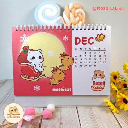 Moshicat year 2026 Cat Table Calendar - Cute Desk Calendar + Monthly Planner