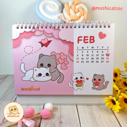 Moshicat year 2026 Cat Table Calendar - Cute Desk Calendar + Monthly Planner