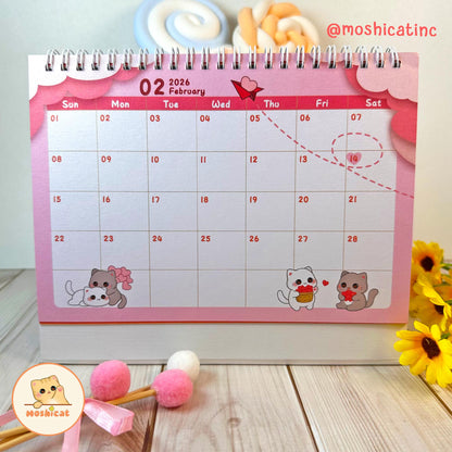 Moshicat year 2026 Cat Table Calendar - Cute Desk Calendar + Monthly Planner