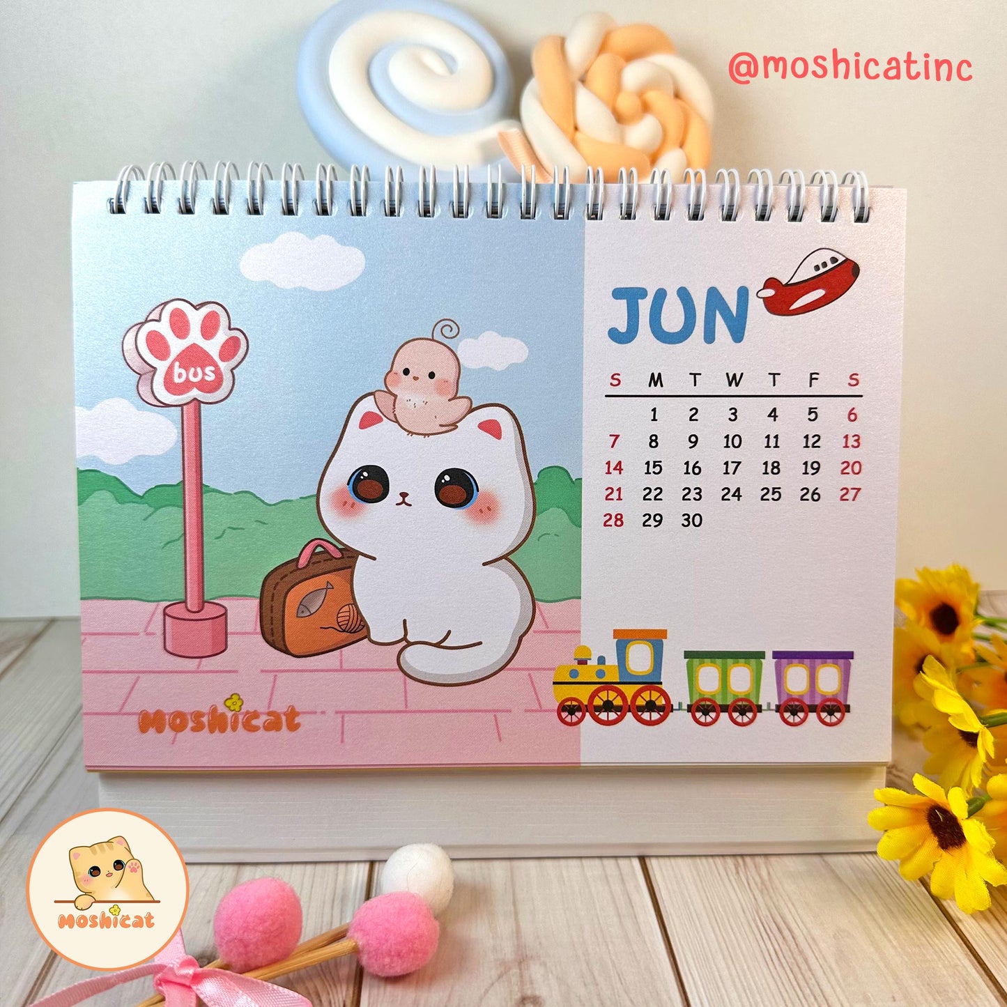 Moshicat year 2026 Cat Table Calendar - Cute Desk Calendar + Monthly Planner