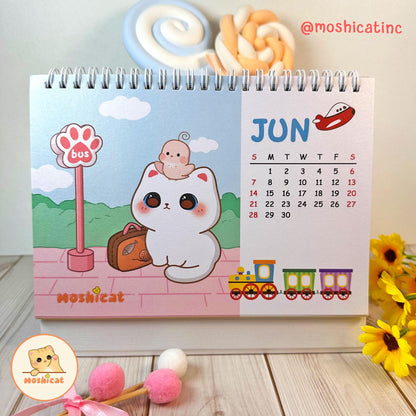 Moshicat year 2026 Cat Table Calendar - Cute Desk Calendar + Monthly Planner