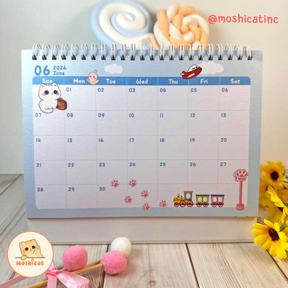 Moshicat year 2026 Cat Table Calendar - Cute Desk Calendar + Monthly Planner