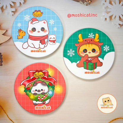 Christmas wreath kitty ceramic coaster